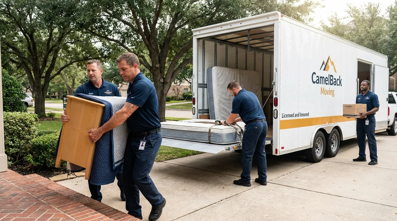 Crew loading residential truck for cross-state move from Haskins, OH
