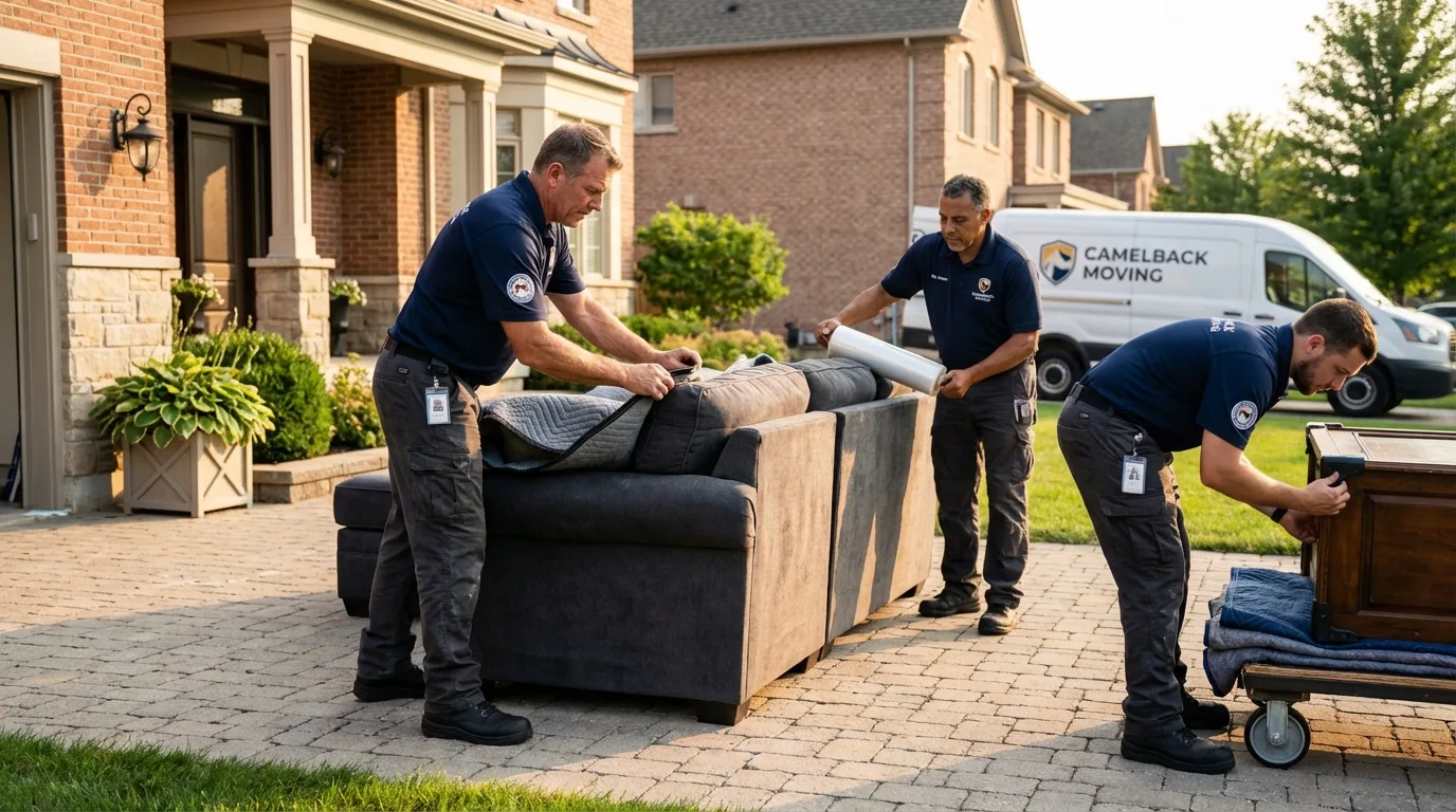 Large estate moving crew wrapping furniture in Haskins, OH